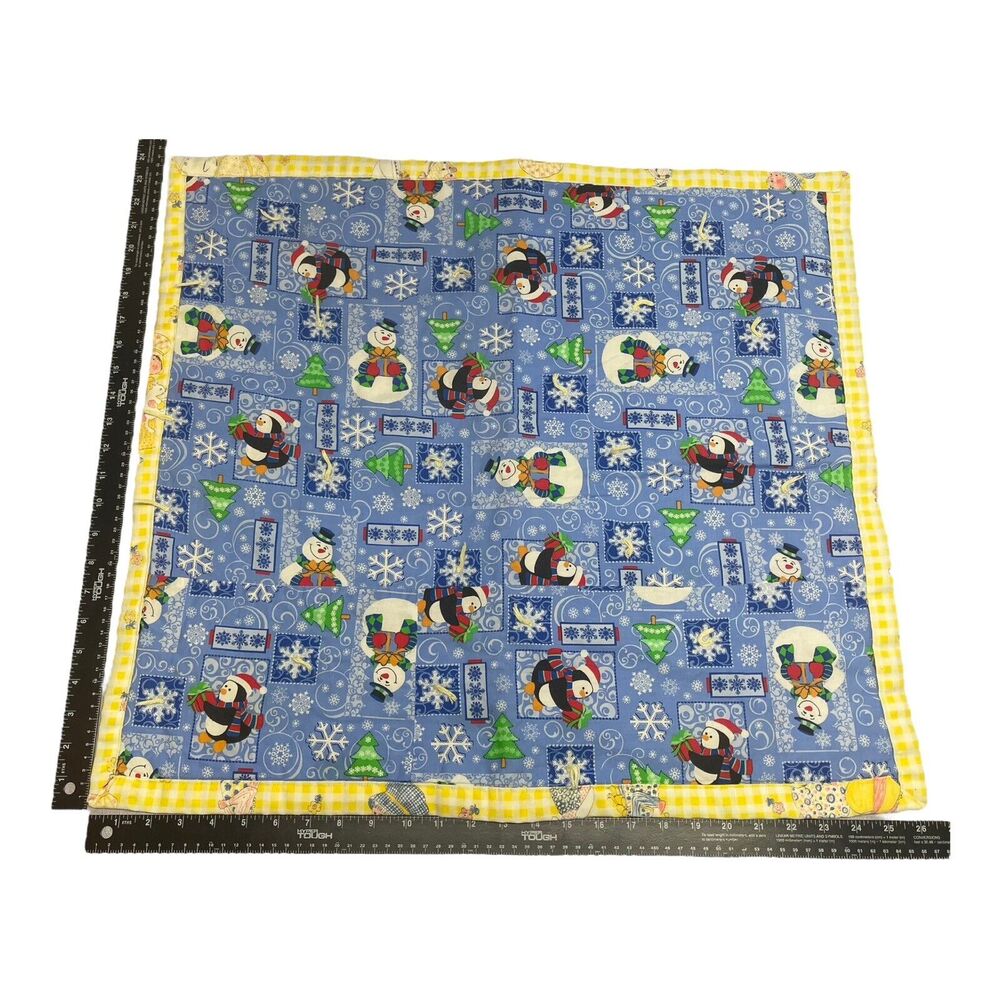 Baby Quilt Snowmen Penguins Holly Hobbie Cat Print Gender Neutral 24" by 26" - Picture 3 of 6